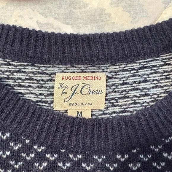 J. Crew Men's Navy and White Crewneck Sweater - Picture 2 of 3